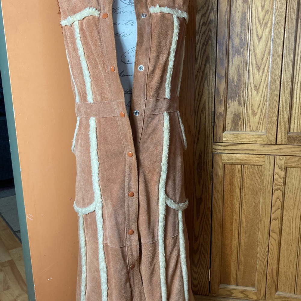Vintage long leather snap button vest